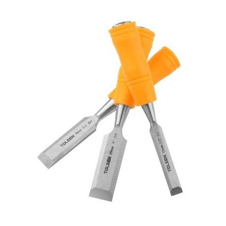 Tolsen 3Pc Chisel Set 1/2-3/4-1, Cr-V Construction, Durable Plastic Handle 25380